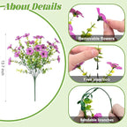 Artificial Flowers for Outdoors Spring Decoration, 12 Bundles Fake Flower Daisy with Realistic Eucalyptus Leaves, Faux Plants for Greenery Boxwood Porch Patio Garden Pot Lawn