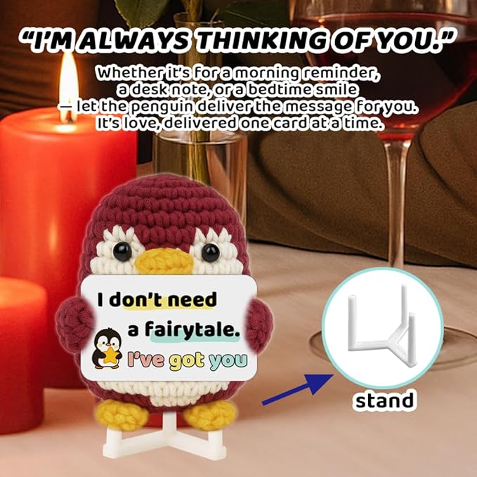Crimmy Valentines Day Gifts for Him Her, Crochet Tiny Penguin Anniversary Birthday Gift for Boyfriend Girlfriend Wife Husband, I Love You Romantic Gifts for Women Men Couple (Love red Penguin)
