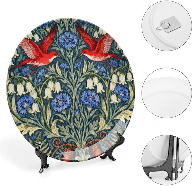William Morris Forest Wildflower And Birds Fashion Plates Decor for Festival Table Office Customize Halloween Idea Gifts Ceramic Salad Plates Including Bracket And Special Hook, Multi Sizes