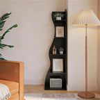 VECELO Wavy Corner Shelf, Decorative 6-Tier Corner Display Bookshelf, Tall Storage Organizer for Small Spaces, Living Room or Bedroom, Black