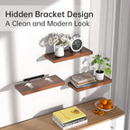 BAYKA Floating Shelves for Wall, Set of 3, Wall Mounted Rustic Wood Shelves for Bathroom, Bedroom, Living Room, Kitchen, Small Hanging Shelf for Books/Storage/Room Decor, Walnut-Like, 15.7in