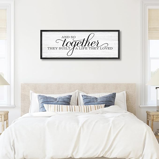 Rutiyoka Farmhouse Wall Decor: 'and so Together They Built a Life They Loved' Sign, 41.3''15'' Framed Wood Wall Art for Bedroom Couples Room Decor (Black Frame)