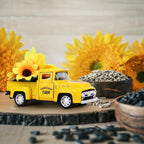 Sunflower Vintage Metal Truck Mini Metal Farm Truck Decor with Sunflower Bouquet Farmhouse Rustic Pickup Tiered Tray Decor for Home Kitchen Shelf Table Decor Yellow