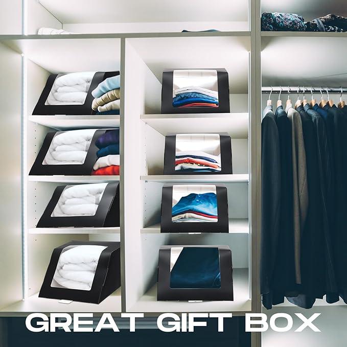 20 Pcs Modern Hat Boxes with Window Baseball Hat Organizer Display Box for Hat, 8.7 x 7.7 x 4.8, Black Paper Fold Storage Container Packing Box for Baseball Caps Dad Hat Billed Cap