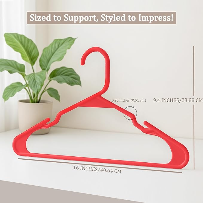 Utopia Home Plastic Hangers 50 Pack - Perfect Space Saving Clothes Hanger - Durable and Strong - Perfect Closet Organizers with Shoulder Grooves (Red)