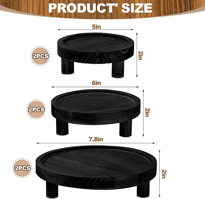 6PCS Wooden Risers for Display Wood Cake Stand for Party Round Food Risers for Buffet Wooden Holder Rustic Riser for Decor Tiered Tray Decor Home Kitchen (Black, 6 PCS (8”, 6”, 5”))