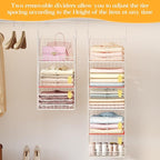 5 Tier Hanging Closet Organizer Separable Hanging Closet Shelves with 4 Hooks 2 Adjustable Dividers, Wire Storage Basket Bins for Clothing Sweaters Socks Dolls Handbags, Foldable