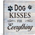 Funny Farmhouse Dog Canvas Wall Art Decor Dog Kisses Fix Everything Rustic Sign Painting Plaque Vintage Animal Pictures Print Home Decoration (8 X 8 Inches, Framed)