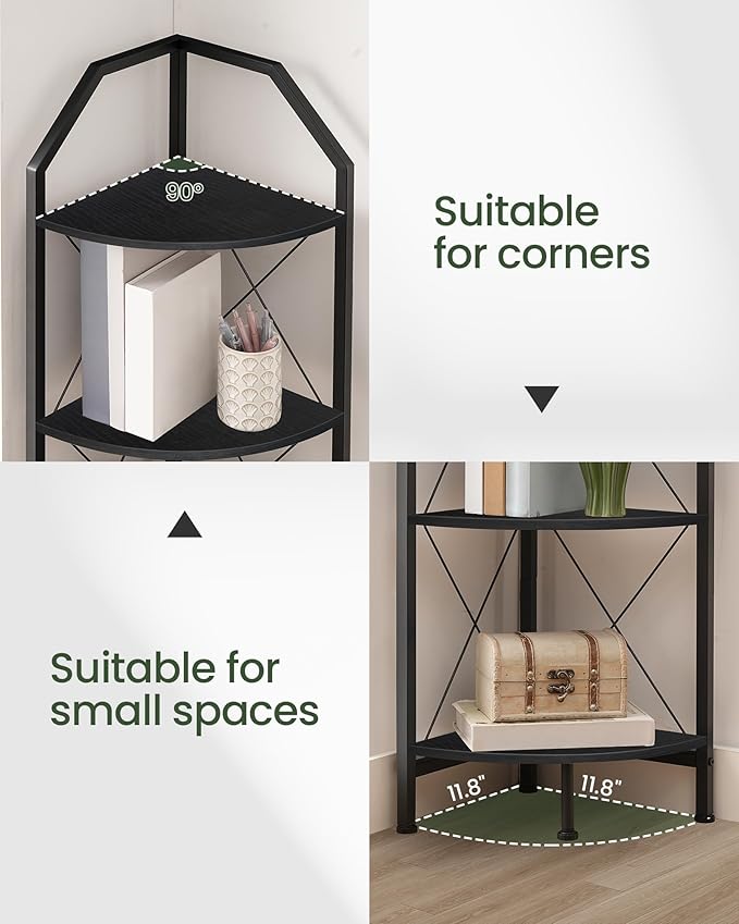 CHOEZON 4-Tier Corner Shelf, Industrial Corner Bookshelf, 47.6" Corner Storage Stand, Plant Stand Display Shelf, Corner Bookcase for Bedroom, Living Room, Home Office, Black TCJ09BB