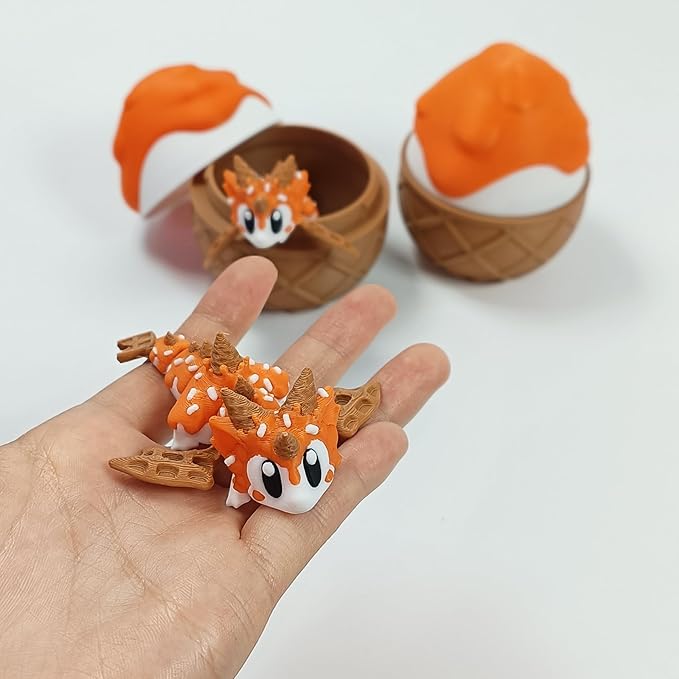 Enchanted 3D Egg with Miniature Inside - Handcrafted Printed Collectible | Fantasy Decor & Gift (Ice Cream Dragon & Egg (Box))