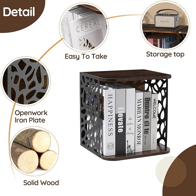 1 Cube of Magazine Rack, Modern Floor Magazine Holder with Rustic Wood & Metal Design, Large Capacity Stackable Organizer for Living Room & Office & Bedroom