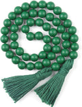 RAMIRABI St Patrick's Day Wood Beads Garland with Tassels Farmhouse Beads Rustic Prayer Beads Boho Beads for Boho Home Decor,Wall Hanging Decoration (Deep Green)