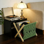 Boho Macrame Magazine Holder,Hand-Woven Magazine Rack for Home Office Desktop, Storage Basket for Letters, Magazines, Books and Newspapers (Green)