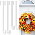 4 Pack 12" &15" Wreath Hangers for Front Door, Over The Door Wreath Hanger Halloween Decorations Wreath Hook for Hanging Christmas Easter Fall Decoration, Welcome Sign Holder (White)