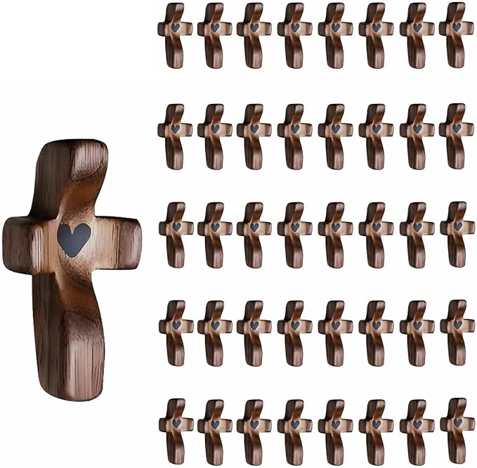 Yookin Wooden Hand Held Crosses Bulk 40 Pack – Small Prayer Cross for Church, Sunday School, Baptism, Christian Religious Gifts, Ministry, Pocket Wooden Cross