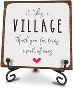 Wooden Sign Gifts - It Takes A Village Thank You For Being A Part Of Us - Motivational Wood Plaque With A Support Frame - Home & Office Inspirational Gifts For Women And Man, Desk Decor & Accessories - A20