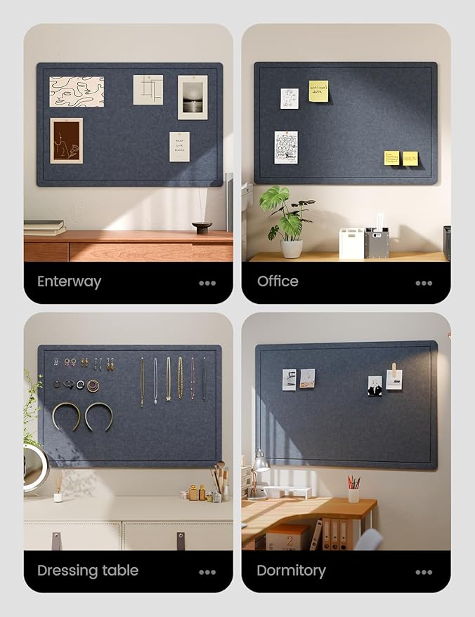 Fluxynara Bulletin Board,35.4" x 23.6" Cork Board Alternative with 12 Safe Removable Adhesive Tabs, Foldable Felt Pin Board for Home Office, Classroom, Bedroom,Entryway for Walls—Navy Blue