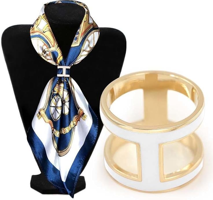 SYWDUDUCLT Scarf Ring for Women's Shawl, Silk Neckerchief, Tshirt, Gold/Sivler, S/M/L, 2 Pcs