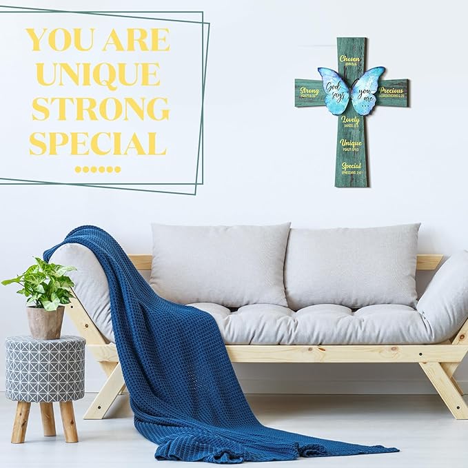 Panelee 11.81 Inch Christian Cross Wall Decor Wooden Cross Sign Inspirational Bible Verse Wood Wall Decor Scripture Hanging for Church Room Office Kitchen Gifts