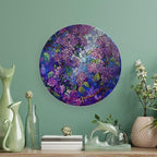 Stained Glass Theme Decorative Ceramic Plate Round Porcelain Plate,7 inch,Lilac Pattern,for Decorative Ornaments Giving Plates, 1 Plate with 1 Display Stand,Purple