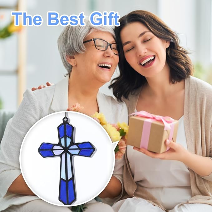 Acrylic Cross for Wall - Religious Home Decor, Catholic Window Hanging, Indoor Outdoor Crucifix Gift for Baptism, Christian Christmas
