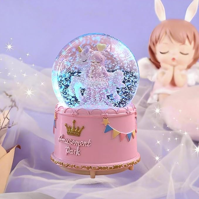 Unicorn Snow Globes for Girl,6.5IN Pink Music Snowglobes with LED Lights and Automatic Snowfall,Home Decor Glass Ball for Kids Bedroom Birthday for 5-18 Year Old Girl(6.5x4.1IN