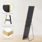 DUMOS 16"x59" Full Length Mirror with Stand, Floor Standing Aluminum Frame, Shatter-Proof Nano Glass for Bedroom, Living Room, Cloakroom – Modern Simple Home Decor,Can Be Hanging or Leaning, Gold