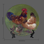 Rooster Decorative Plate Stand, 8 Inch, Rooster Chicks Hang Out on The Lawn Round Display Plate, Hanging Decorative Plate with Display Stand, for Wall Hanging Living Room Bathroom Decor Gift