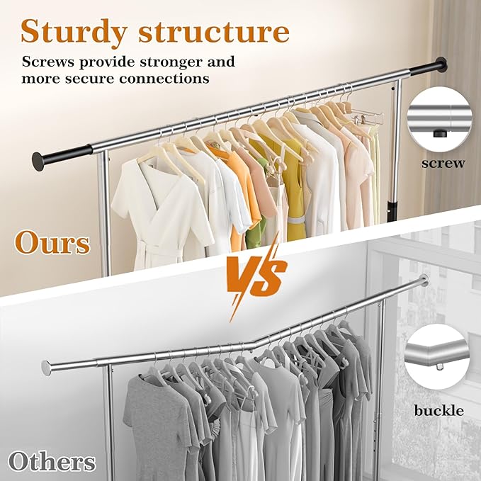 Heavy Duty Clothes Rack for Hanging Clothes Extendable Rolling Clothing Rack for Hanging Clothes 350lbs Chrome 51 to 71" W x 16.53" D x 65" to 71" H 3" Industrial Wheels