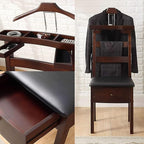 Wooden Valet Chair With Drawer Contour Hanger Mens Suit Valet Stand Clothes Butler Freestanding Clothes Rack For Men Women For Living Room Entryway Office