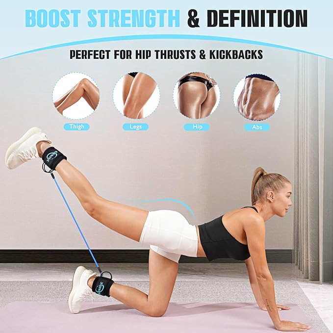 Ankle Resistance Bands with Cuffs, Resistance Bands for Working Out, Home Gym Workout Equipment for Women, Pilates Exercise, Hip, Leg, Glute Ankle Weights Training- Exercise Guides Included
