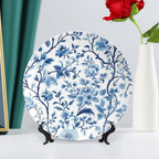Blue Ceramic Decorative Plate, Pattern Decorative Dish with Stand, Creative Arts Bone China Decorative Plates Art Porcelain Plate for Living Room Hallway Table Decor