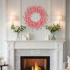 24 Inch Artificial Pink Forsythia Flower Wreath, Silk & Paper Floral Wreaths for Front Door, Romantic Valentine's Day & Spring Summer Decor, All Season Farmhouse Wedding Indoor Outdoor Decor