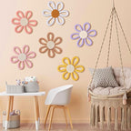 Zeyune 6 Pcs Boho Nursery Daisy Flower Wall Art Decor Woven Macrame Wall Pediments Boho Daisy Floral Nursery Art Decor for Home Bedroom Decorations(Colorful,Yarn and Cotton Rope)