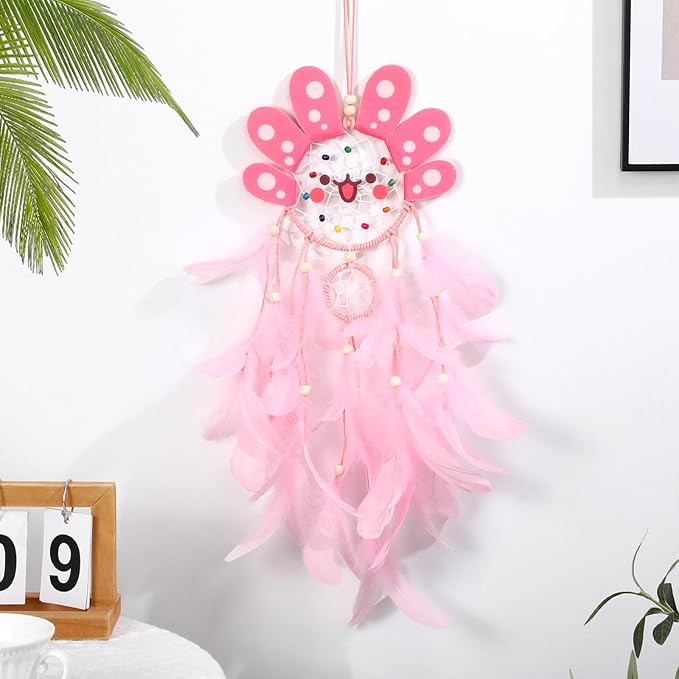 Geelin Axolotl Dreamcatcher Wall Decor Cute Animal Wall Hanging Dreamcatcher with Feather Axolotl Birthday Party Handmade Gifts for Girls Room Bedroom DIY Decor