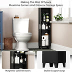 MOHOPE Corner Shelf with Cabinet, 74.8" Tall Corner Display Cabinet with Door, 5-Tier Narrow Bookshelf with Adjustable Shelves for Living Room, Bathroom, Dining Room, Small Space, Black
