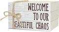 Decorative Books For Home Decor, Rustic Wood Book Stack For Table Decor, Welcome To Our Beautiful Chaos Decor Books For Living Room Bookshelf, Farmhouse Stacked Books Decor (L20)