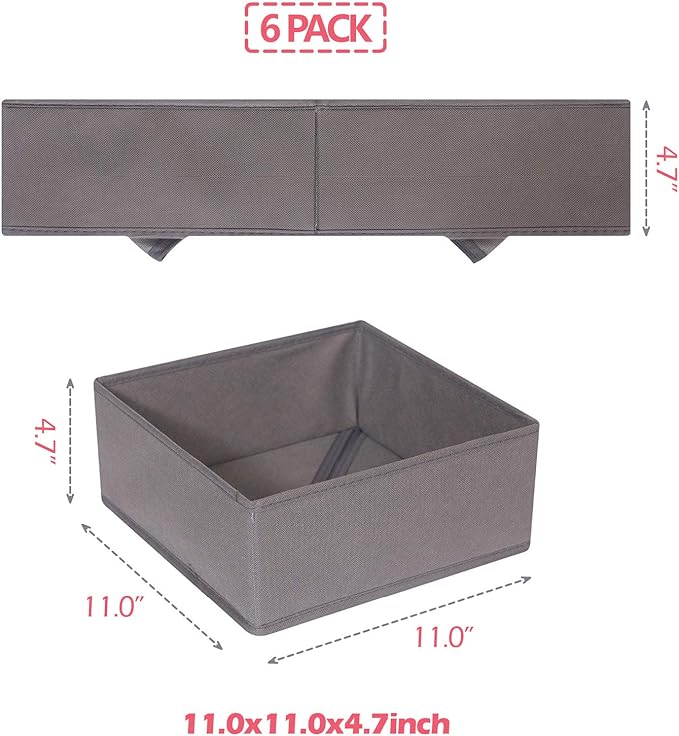 DIOMMELL 6 Pack Foldable Cloth Storage Box Closet Dresser Drawer Organizer Fabric Baskets Bins Containers Divider for Clothes Underwear Bras Socks Lingerie Clothing, M Grey 600