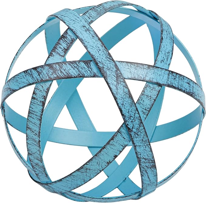 Everydecor Metal Decorative Sphere for Home Decor - Decorative Balls for Shelves, Centerpiece Bowls, Bookshelf - Decoration Orbs Accents for Living Room, Bedroom - Distressed Blue Shelf Spheres