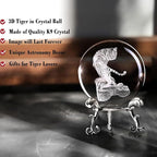 IFOLAINA 3D Tiger Crystal Ball Tiger Figurines in Crystal Ball 60mm Decor White Tiger Collectibles Decorative Globes Gift Glass Sphere Home Decor with Stand, Clear