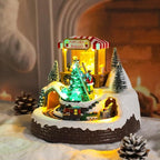 WONDER GARDEN Christmas Village Houses-Christmas Houses Village - Lighted Colorful Musical Popcorn Wagon Collectible Buildings with Moving Train for Home Indoor Decor or Gift