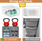 6 Pack Thicken Shoe Organizer Stackable,Upgraded Sturdy Shoe Storage Box with Magnetic Door,Shoe Containers for Sneaker Display,White