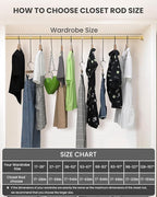 Closet Rods for Hanging Clothes, 17 to 99 Inches Stepless Adjustable Metal Closet Rod, 1.3 Inches Heavy Duty Clothes Hanging Rod for Closet Wardrobes Laundry RV, Golden