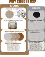 8 Pcs Drink Coasters with Holder, Boho Minimalist Cotton Woven Coasters Set for Drinks Absorbent Coffee Table Home Decor Bar Tabletop Protection, Suitable for Kinds of Cups 4.3 Inch