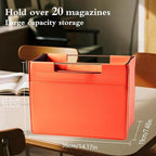 Leather Magazine Holder Foldable with Handles，Stable Magazine Rack Floor，Magazine Basket File Holder Storage，Document File Folder Organizer Free Standing for Office Living Room (orange)