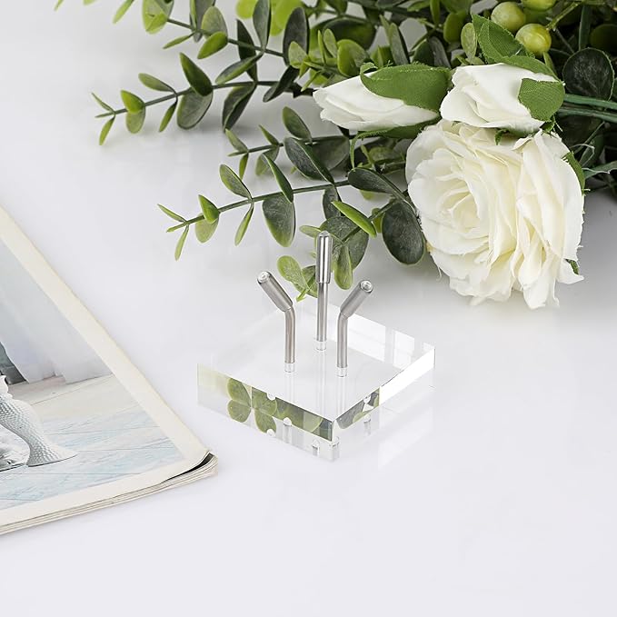 Hipiwe Acrylic Display Stand, Three Metal Peg Display Easel Stand for Fossils Crystal Minerals Rocks and Geodes, Medium,Silver