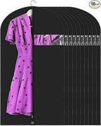 Garment Bags for Hanging Clothes (43'' x 24'' set of 10) Zipper Suit Bags for Travel with Clear Window Durable PEVA Dress Bags