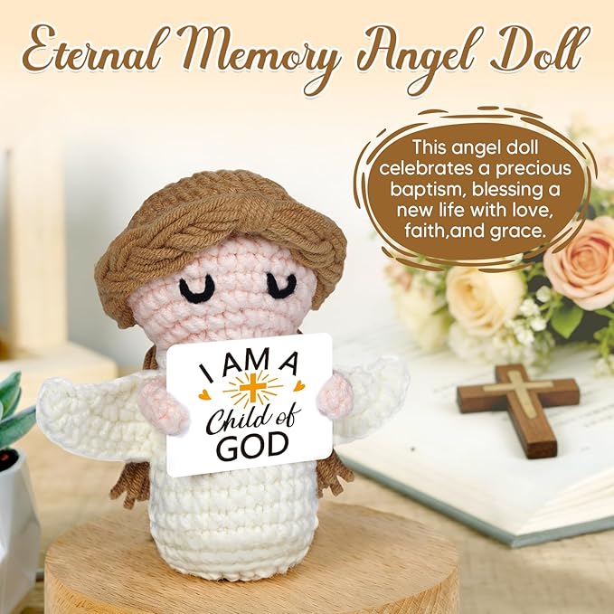 Baptism Gifts for Girl,Boy,Baby - I Am a Child of God Crochet Angel Doll- Religious Christian Gifts for Women,Men,Kids, Confirmation Gift for Teen Girls, First Communion Gift