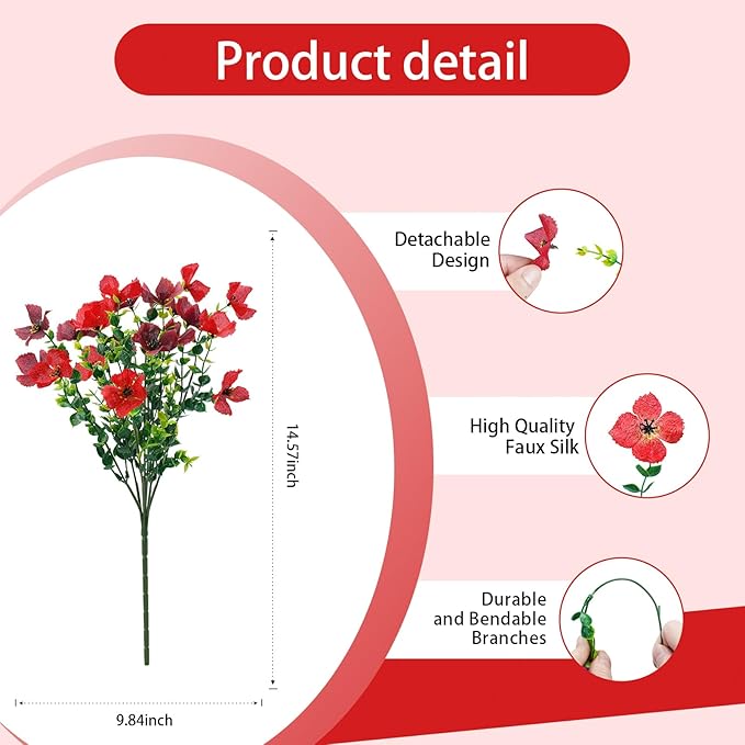 Artificial Faux Plants Flowers Outdoor Spring Summer Decoration, 12 Bundles Fake Silk Colorful Daisy Eucalyptus Realistic UV Resistant for Outside Home Planter Porch Yard Decor (Mix)