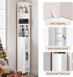 MOHOPE Corner Shelf with Cabinet, 74.8" Tall Corner Cabinet with Door, 5-Tier Narrow Bookshelf with Adjustable Shelves, Display Cabinets for Living Room, Bathroom, Dining Room, Small Space, White